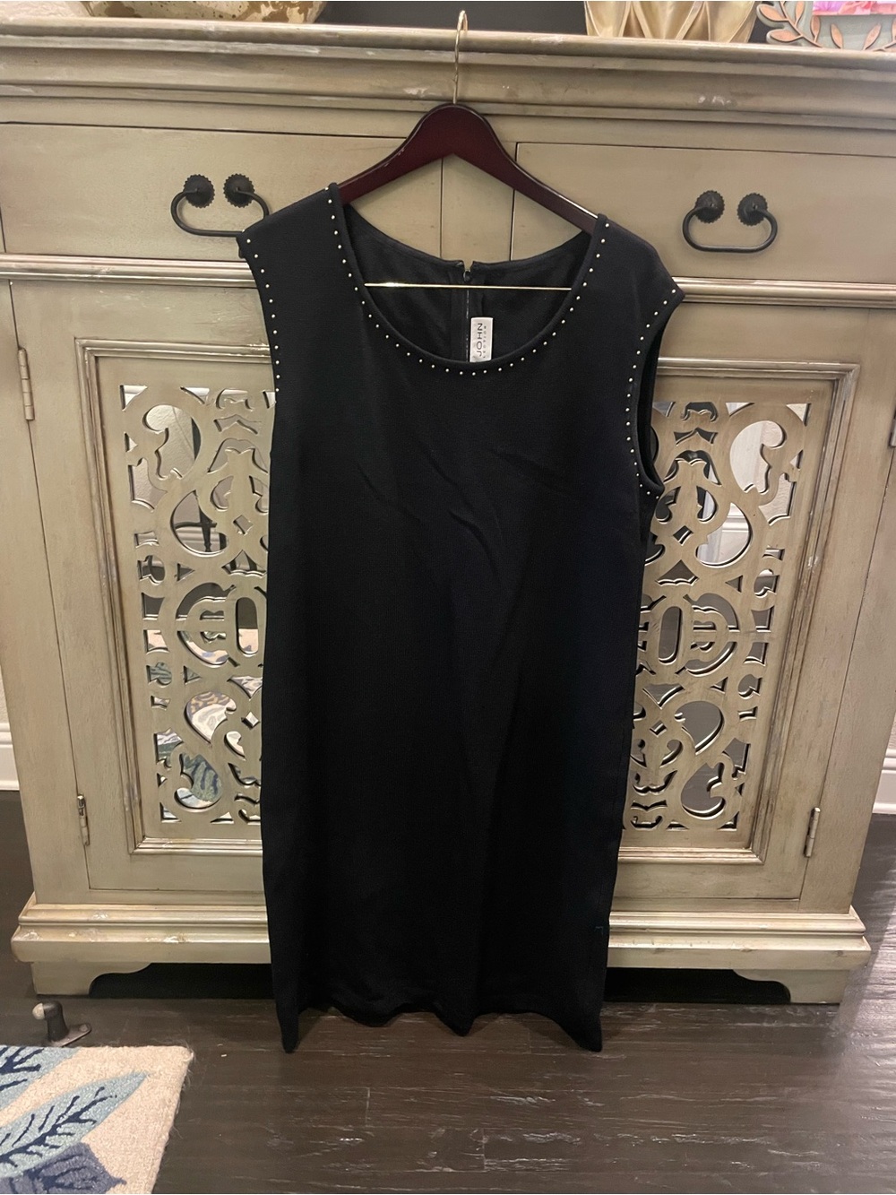 St John Sleeveless Black Stud-Trim Shift Dress